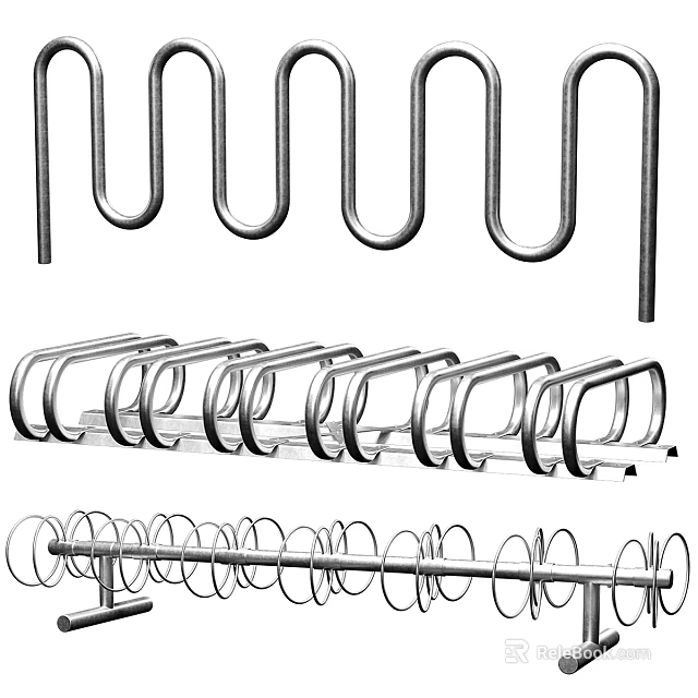 Modern Public Chairs With Curved Metal Frame And Outdoor Design 3d model 