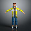 3D Young Male Character With Brown Short Hair Yellow Jacket And Blue Pants Standing Pose
