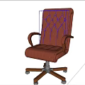 Comfortable Brown Leather Leisure Chair With Tufted Backrest Wooden Armrests And Wheels