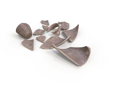 Brown Sculpture Carving Scattered Fragments With Abstract Organic Leaf Like Shapes 3d model