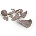 Brown Sculpture Carving Scattered Fragments With Abstract Organic Leaf Like Shapes