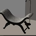 Modern Curved Sofa Bench With Patterned Upholstery And Black Wooden Legs