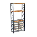 Metal Frame Display Shelving Unit With Multiple Wooden Layers And White Panel