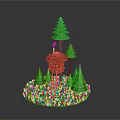 3D Red Treehouse Design With Pine Trees Ladder And Green Grass