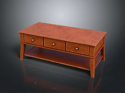 Wooden Coffee Table With Three Drawers And Lower Shelf Functional Design 3d model