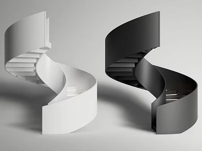 Modern Spiral Staircase Design with White and Black Sleek Structure in Minimalist Interior 3d model