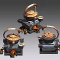 Traditional Rustic Kitchen With Copper Teapot Brick Stove Open Flame And Cooking Utensils