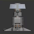 Shiny Metallic Mechanical Mechanism With Multiple Metal Arms Cylindrical Core And Black Cable