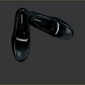 Black Leather Loafers With Shiny Surface And Metal Buckle For Formal Wear