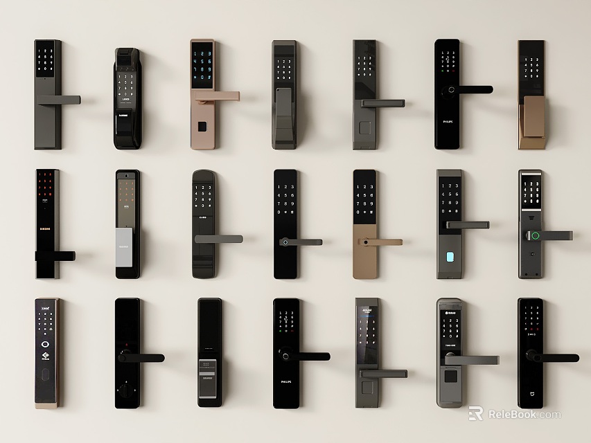 Contemporary Smart Door Handles Collection With Various Sleek Designs And Digital Keypads 3d model 