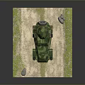 Green Camouflage Tank Model Display With Sand Terrain And Barbed Wire On Base