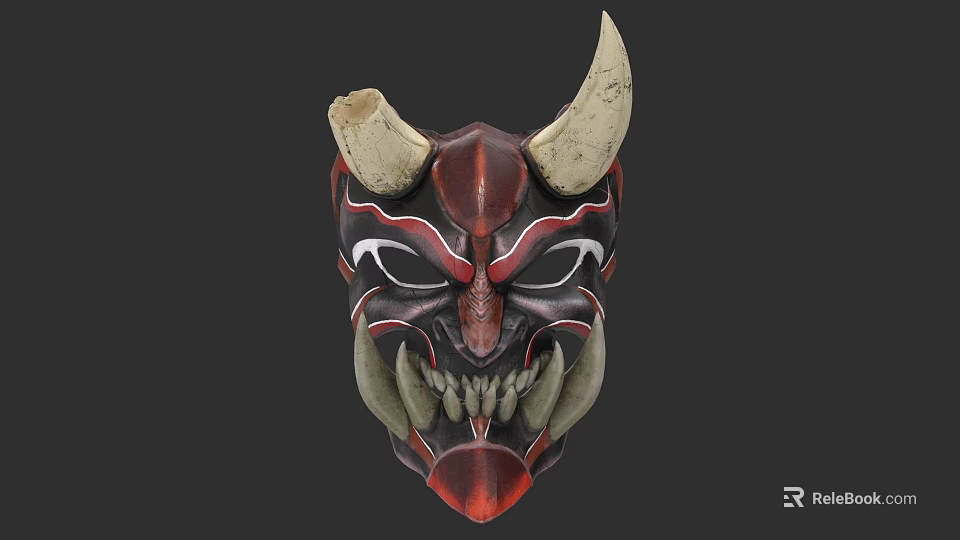 Game Movie Character Mythical Warrior Mask With Horns Fangs Red Black Design 3d model 