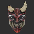 Game Movie Character Mythical Warrior Mask With Horns Fangs Red Black Design