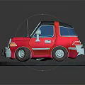 Red Cartoon Car Model On Black Circular Base With White Headlights And Shiny Surface