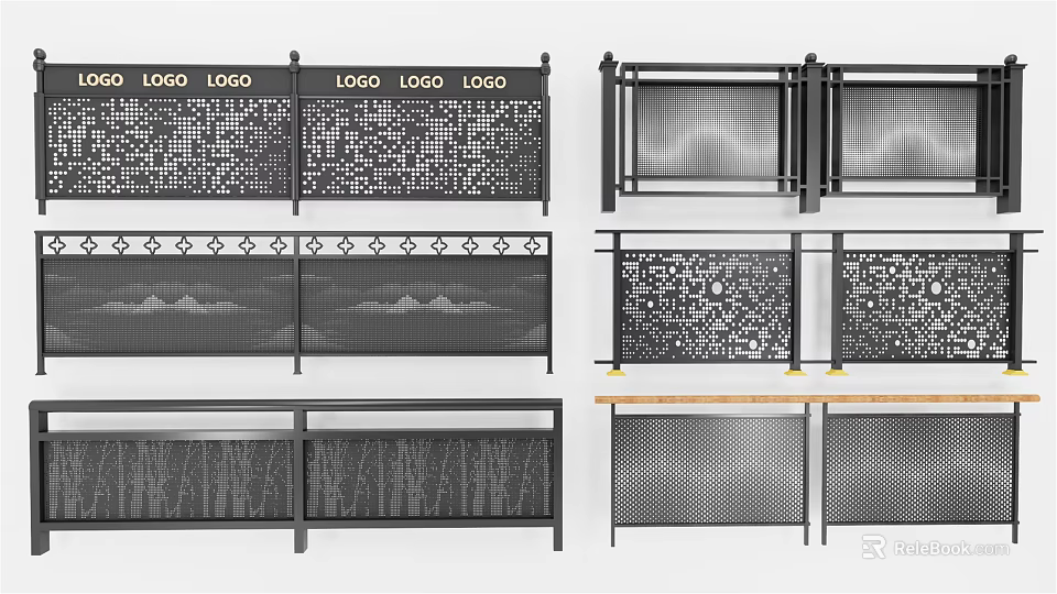 Modern Decorative Fences With Various Patterns Logo Display And Design Styles 3d model