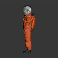 Astronaut In Orange Spacesuit With Helmet Standing Full Body Isolated On Gray Background
