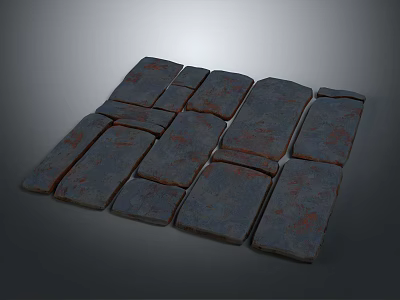 Natural Dark Textured Stone Tiles Floor with Interlocking Pattern Design 3d model