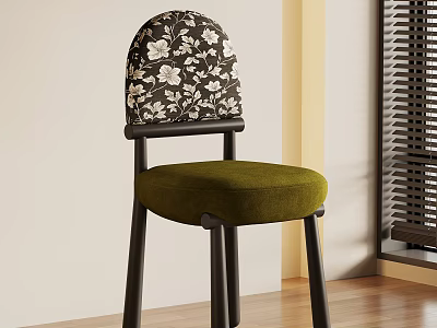 Stylish Modern Dining Chair With Floral Patterned Backrest And Green Velvet Seat 3d model