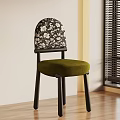 Stylish Modern Dining Chair With Floral Patterned Backrest And Green Velvet Seat