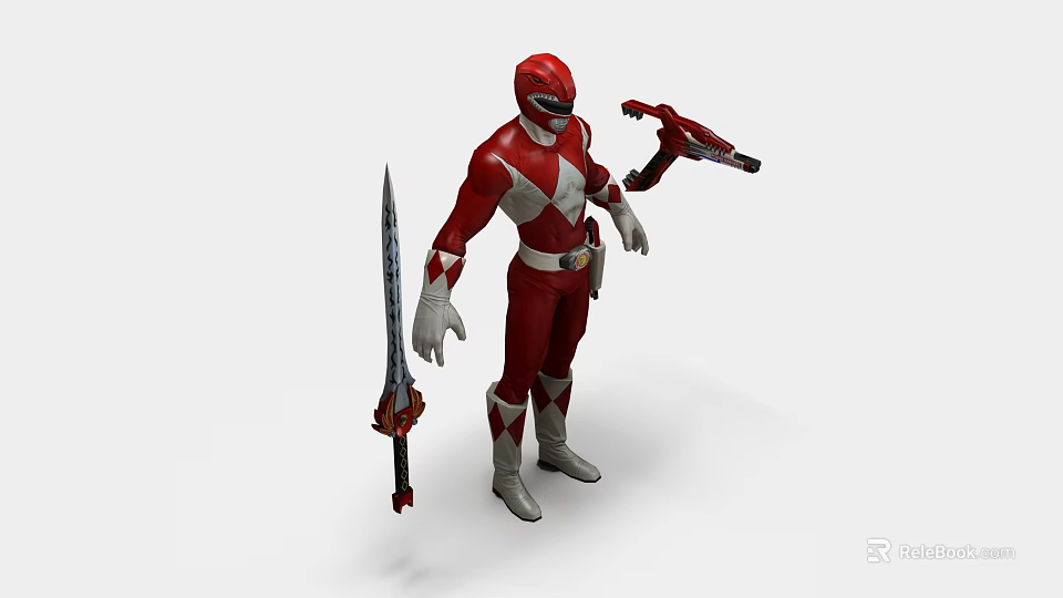 Red And White Armored Game Movie Character Holding Sword And Red Weapon 3d model 