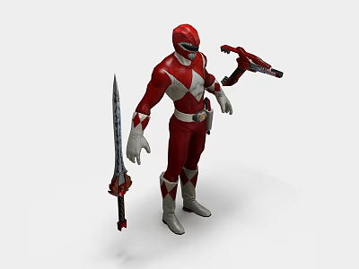 Red And White Armored Game Movie Character Holding Sword And Red Weapon 3d model