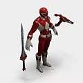 Red And White Armored Game Movie Character Holding Sword And Red Weapon