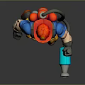 Cartoon Firefighter Character With Red Helmet Flame Logo Yellow Pants And Blue Water Gun