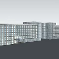 Modern Office Building With Glass Curtain Walls Green Lawn Trees And Sunlight Under Blue Sky