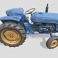 Blue Vintage Tractor With Metal Body Large Yellow Wheels And Exhaust