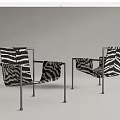 Set Of Two Modern Leisure Chairs With Metal Frame And Zebra Print Design