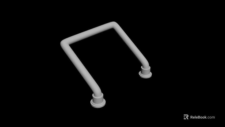 White U Shaped Handrail With Circular Base At Both Ends On Black Background 3d model 