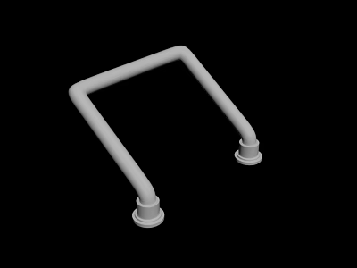 White U Shaped Handrail With Circular Base At Both Ends On Black Background 3d model