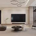 Modern Living And Dining Room Interior With Sofa Coffee Tables Wall Art And Pendant Lights