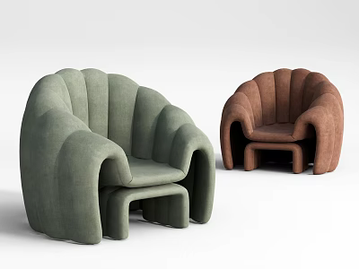Modern Single Sofas In Green And Brown With Comfortable Curved Upholstery Design 3d model