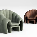 Modern Single Sofas In Green And Brown With Comfortable Curved Upholstery Design 3d model