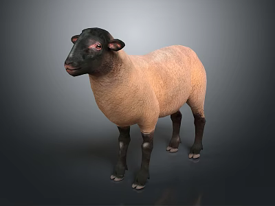 Realistic Standing Sheep With Black Head And Light Brown Body On Gray Background 3d model