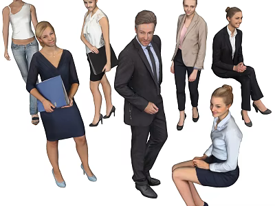 Group of Business Professionals in Formal Attire with Various Poses Standing and Sitting 3d model