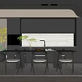 Modern Restaurant Interior With Black Cabinets Dining Table Chairs And Green Plants 3d model