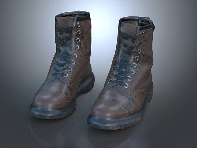 Sturdy Brown Leather High Top Boots Featuring Laces And Thick Soles 3d model