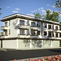 Two Story Detached Villa Featuring Light Colored Exterior Balconies Windows And Tree Lined Driveway