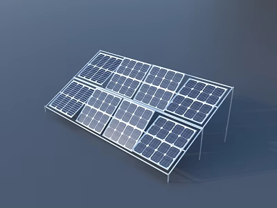 Efficient Solar Panels Array Installation With Metal Mounting Frame On Blue Background 3d model