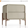 Modern Minimalist Light Beige Bedside Table With Two Leather Drawers And Wooden Legs