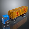 Blue Cab Yellow Cargo Container Truck With Red Logo On Reflective Surface 3d model