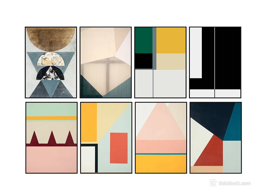 Modern Abstract Geometric Wall Art With Colorful Shapes And Minimalist Design 3d model 