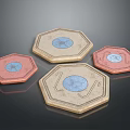 Beige And Pink Octagonal Mats With Blue Circular Patterns And Geometric Edge Decorations 3d model