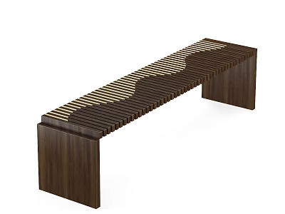 Modern Wooden Public Bench With Wavy Striped Seat And Sleek Structure 3d model