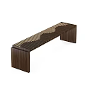 Modern Wooden Public Bench With Wavy Striped Seat And Sleek Structure