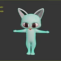 Pink Cartoon Cat Like Creature Character With Big Ears Large Eyes And Open Arms