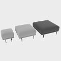 Modern Upholstered Stool With Square Seat Gray Fabric And Black Metal Legs Design