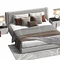 Elegant Modern Double Bed Interior With Soft Headboard Multiple Pillows Bedspread Nightstands And Table Lamps 3d model